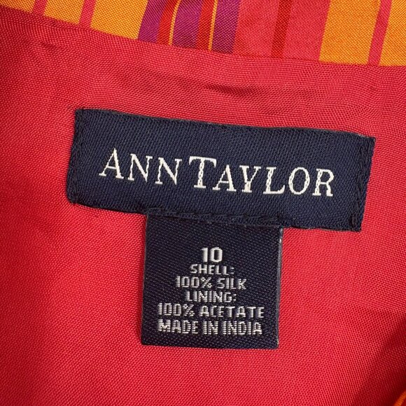 Ann Taylor Women's size 10 Silk Collared Sleeveless Blouse Button Up Pink Orange - Picture 2 of 4